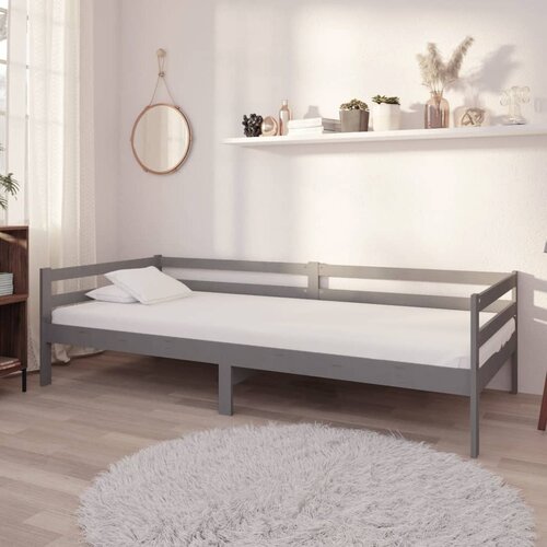 VidaXL Dnevna postelja z vzmetnico 90x200 cm siva trdna borovina Slike