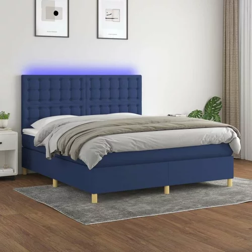  Box spring postelja z vzmetnico LED modra 160x200 cm blago, (20894662)