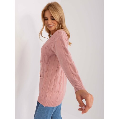 Fashion Hunters Light pink cardigan with cables Cene