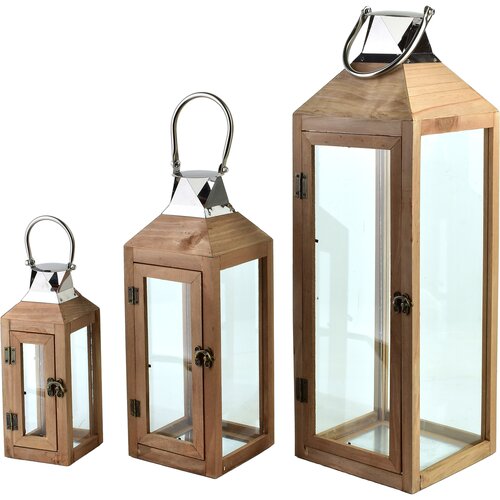 Mondex Komplet latern les LOKKE 20x20x62/15x15x42/10x10x28 cm naravni les 3 kosi, (5000212513) Cene