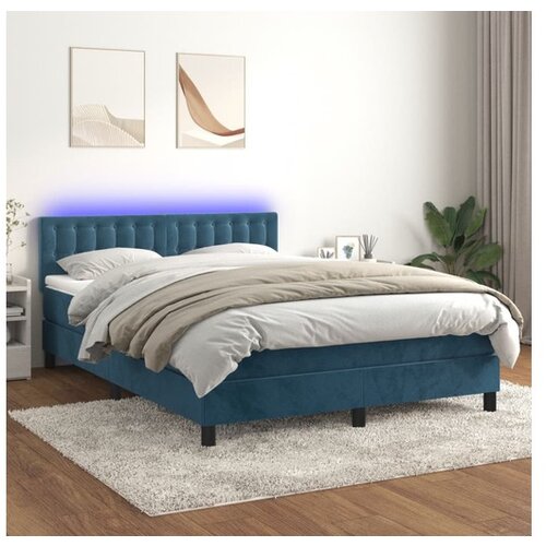 vidaXL Box spring postelja z vzmetnico LED temno modra 140x1 Cene