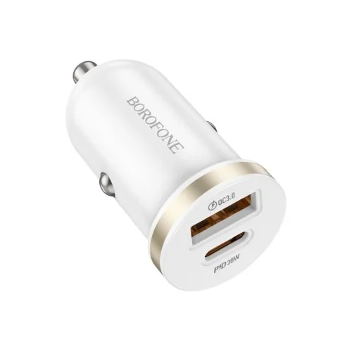  AUTO PUNJAČ BOROFONE BZ22 SCENERY – USB + TYPE C – QC 3.0 PD 30W SA KABLOM TYPE C DO LIGHTNING CRNI