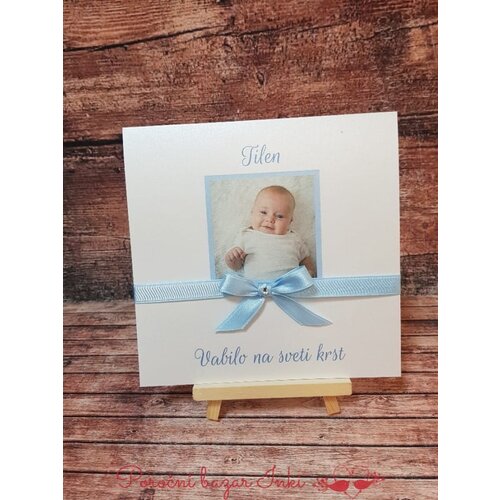  Vabilo za krst s sliko otroka in pentljico modro REK115 Cene