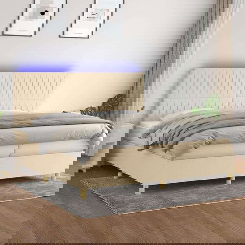  Krevet box spring s madracem LED krem 200x200 cm od tkanine Slike
