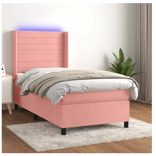 vidaXL Box spring postelja z vzmetnico LED roza 90x200 cm ža