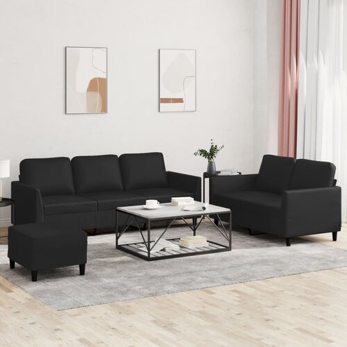  3-dijelni set sofa s jastucima crni od umjetne kože Slike