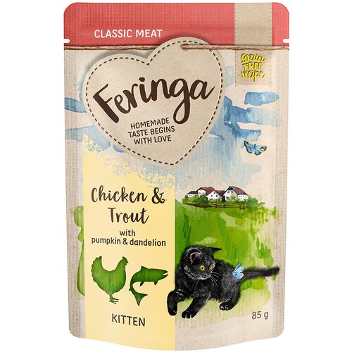 Feringa Classic Meat meni Kitten Pouches 12 x 85 g - Mje&amp;scaron;ovito pakiranje 2: perad, puretina i kunić, piletina i pastrva, losos i puretina Slike