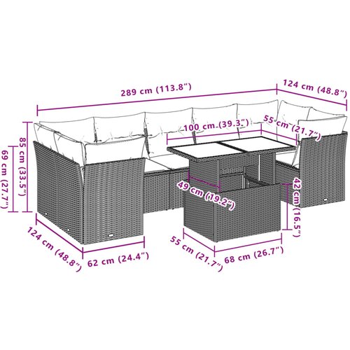  8-dijelni set vrtnih sofa od poliratana s jastucima crni Crna 100 x 55 x 73 cm Slike