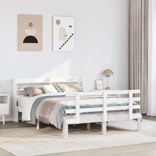 vidaXL Posteljni okvir z vzglavjem brez vzmetnice bel 140x200 cm Cene
