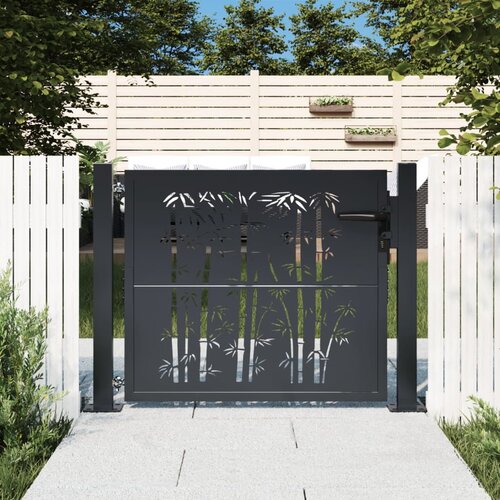 vidaXL Vrtna vrata antracit 105 x 105 cm čelična s uzorkom bambusa Cijene