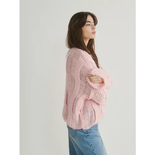 Reserved - Džemper od teksturiranog pletiva - pastelnoružičasto