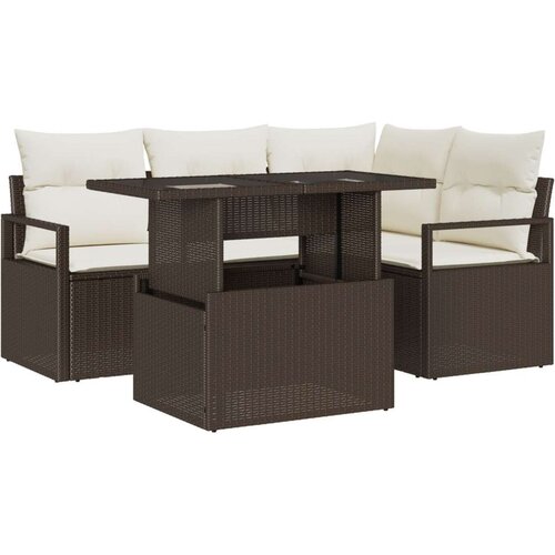  5-delni vrtni sofa set z blazinami rjava poli ratan Cene