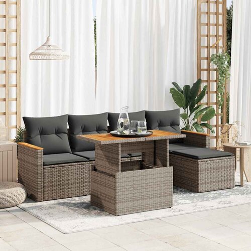 VidaXL 6-dijelni set vrtnih sofa poliratan i bagrem s jastucima sivi Slike
