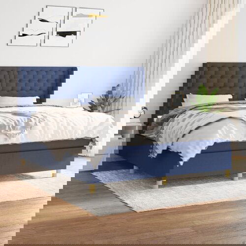  The Living Store Box spring postelja z vzmetnico modra 160x200 cm blago - Box Spring Postelja, (21445709) Slike