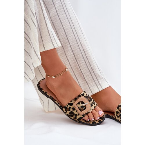 Boto Flat Women's Slippers With Decorative Buckle Leopard Clariola Cene