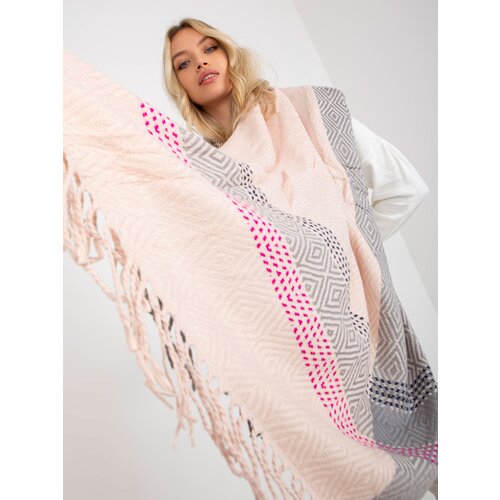 Fashion Hunters Women&amp;#039;s light pink and gray winter scarf with fringes Slike
