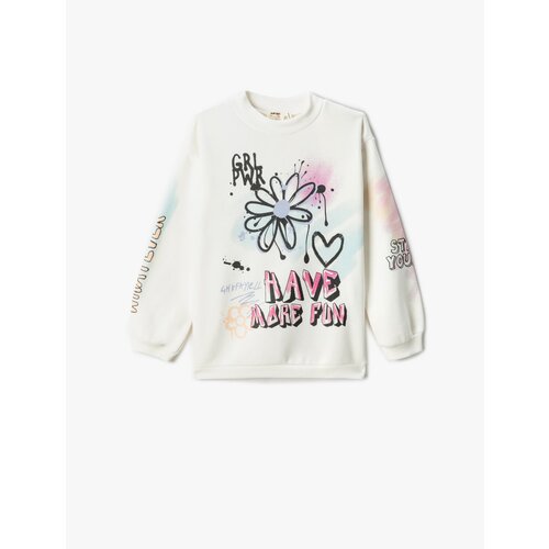 Koton Graffiti Themed Floral Print Sweatshirt With Long Balloon Sleeves Crew Neck. Slike