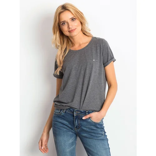 Fashion Hunters Basic dámské tričko z tmavě šedé melange bavlny