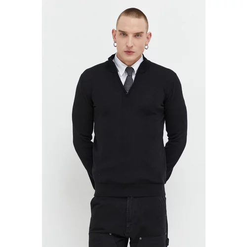 Hugo Vuneni pulover za muškarce, boja: crna, lagani, s poludolčevitom