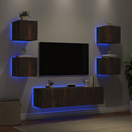  The Living Store Komplet TV omaric LED 6-delni dimljeni hrast inženirski les - Stenska TV Enota, (21555222) Cene