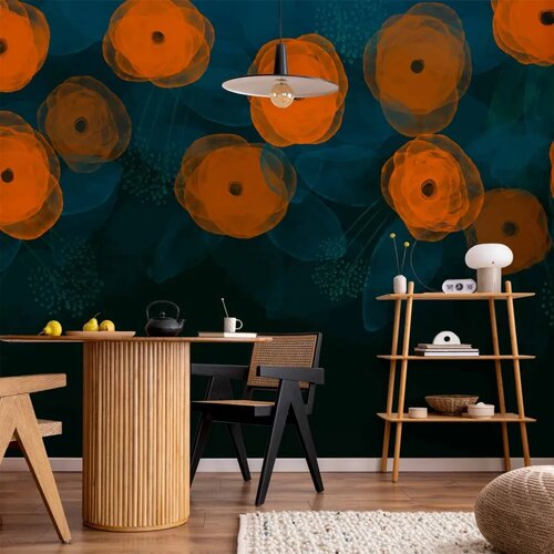  Foto tapeta - Watercolour composition - orange patterns on a delicate leaf background 150x105 Cene