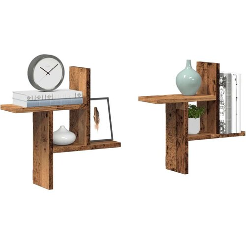 vidaXL Stenska polica 2 kosa starinski les 38x12x38 cm inženirski les Cene