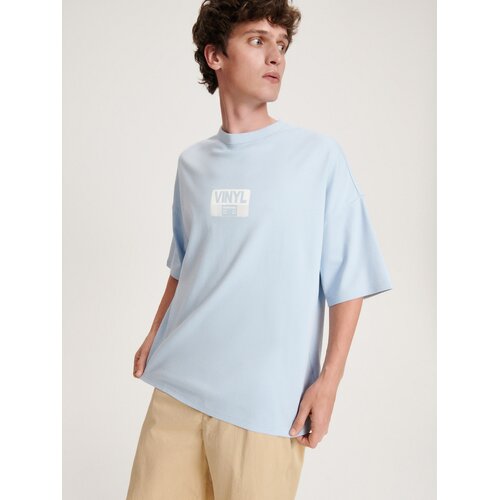 Reserved oversize majica z reliefnim potiskom - modra Cene