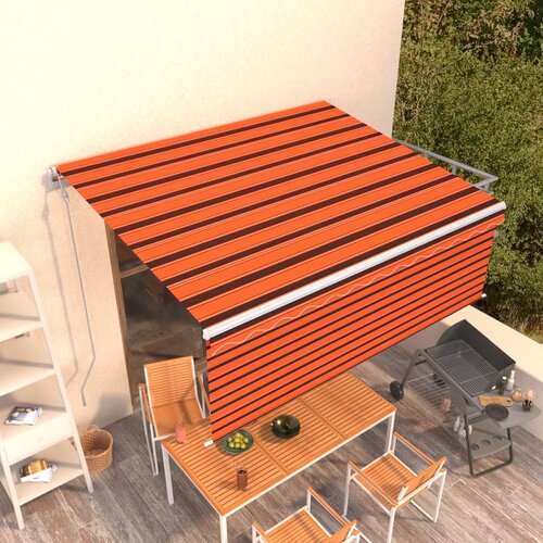 vidaXL avtomatsko zložljiva tenda s senčilom 4x3 m oranžna in rjava Cene