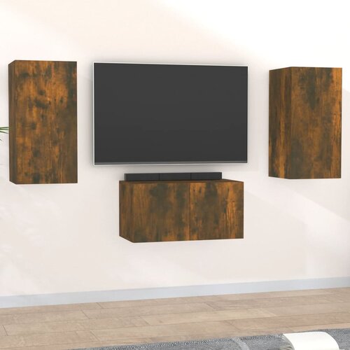 The Living Store Komplet TV omaric 3-delni dimljen hrast konstruiran les - Komplet TV Omaric, (21373837) Cene