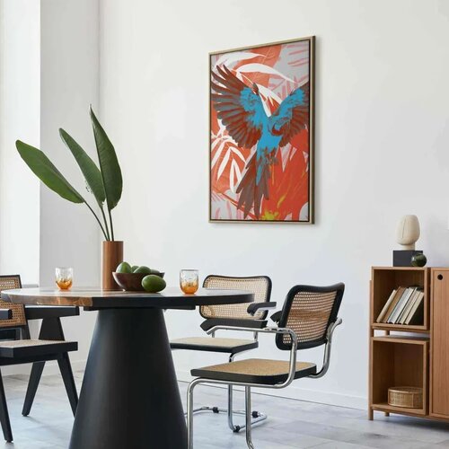  Slika - Exotic Wings - Parrot Among Abstract Leaf Patterns 60x90 U prirodnom drvenom okviru Slike