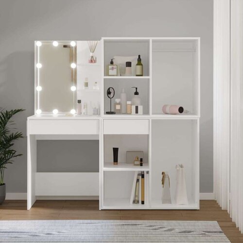 VidaXL led toaletni stolić s 2 ormarića bijeli od konstruiranog drva Slike