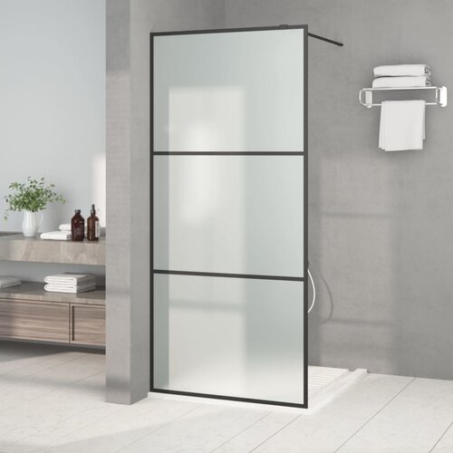 Pregrada za tuš crna 90 x 195 cm s mutnim staklom ESG Cene