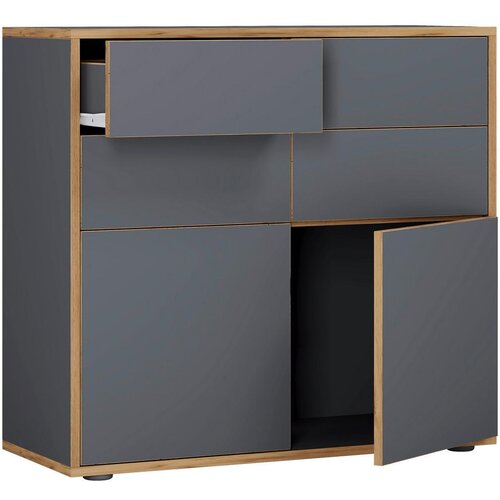 MID.YOU Komoda Salia B100, Antracit, Barva Hrasta Slike