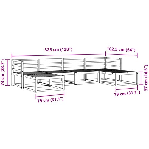  Set vanjskih sofa 6 kom. Prirodna Čvrsto drvo akacije Smeđa 325 x 162,5 x 73 cm Slike