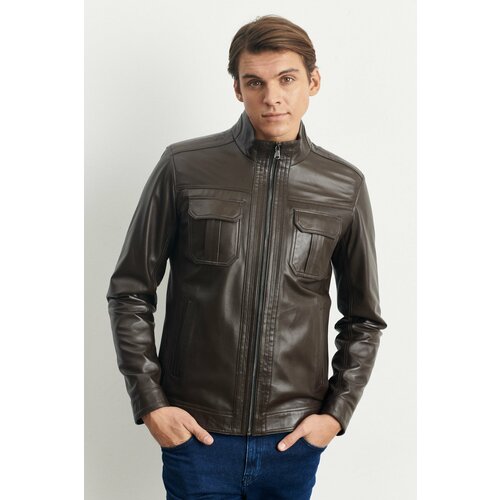 ALTINYILDIZ CLASSICS Men's Brown Standard Fit Normal Cut Baby Collar 100% Genuine Leather Coat Cene