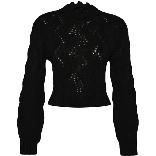Trendyol Black Soft Textured Openwork/Perforated Knitwear Sweater