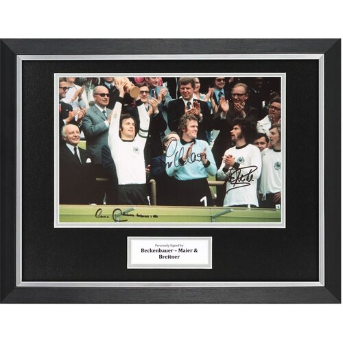  Beckenbauer, maier & breitner signed 16"x12" framed photo display autograph coa Cene