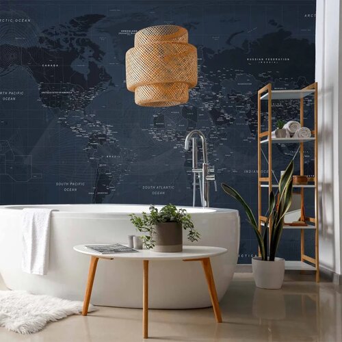  Foto tapeta - World map in blue - continents with inscriptions in English 250x175 Vodootporna Slike