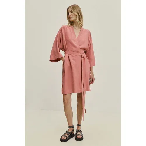 Answear Lab Lanena haljina boja: ružičasta, mini, ravna