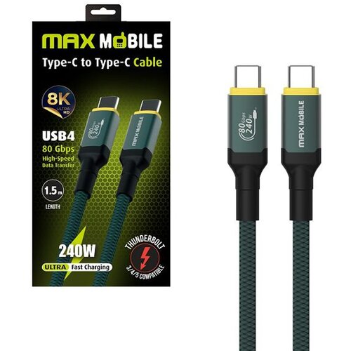 Max Mobile DATA KABEL TYPE C-TYPE C RDD3238 Thunderbolt 5, 240W,80Gbps,8k, 1.50m Slike