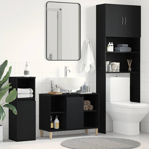 vidaXL Ormarić za umivaonik crni hrast 80x33x60 cm inženjerski drvo Cijene