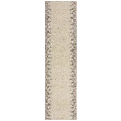 Flair Rugs Kremno bel ročno tkan tekač iz mešanice volne 60x230 cm Minerals Border –