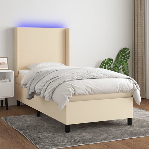 VidaXL Box spring postelja z vzmetnico LED krem 90x200 cm blago Slike