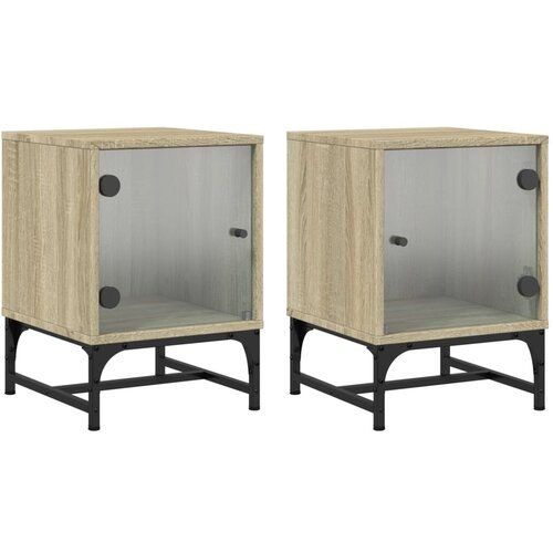 Maison Chic Dvo delni komplet Nočne omarice - Nočne mize s steklenimi vrati 2 kos sonoma hrast 35x37x50 cm, (21687936) Slike
