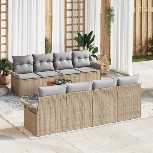 vidaXL 9-delna vrtna sofa garnitura z blazinami Bež Poli ratan Akacija Cene