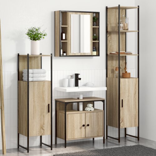 vidaXL Komplet pohištva za kopalnico s polico 4 pcs sonoma hrast Cene
