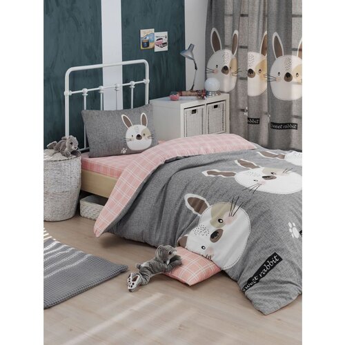  Tavşancık - light brown, grey, pink greybrownwhitepink single quilt cover set (de) Cene
