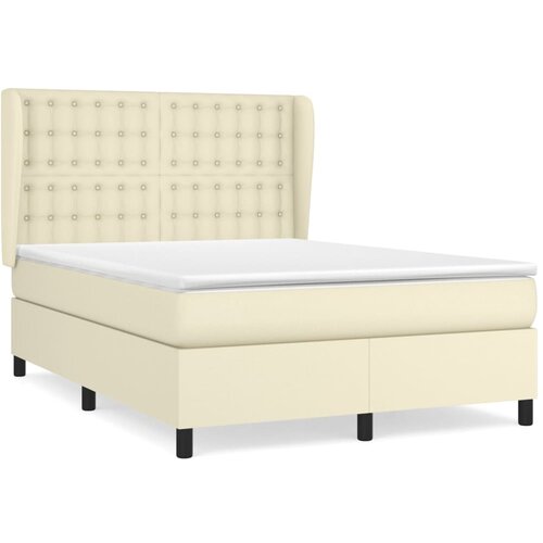 vidaXL Box spring postelja z vzmetnico krem 140x190 cm umetno usnje, (20900770) Cene