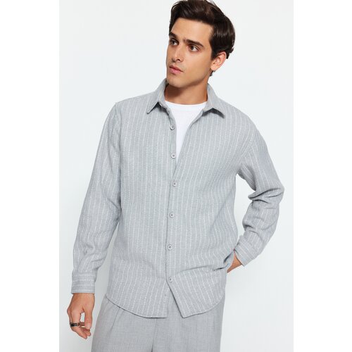 Trendyol Gray Men's Regular Fit Striped Shirt Cene