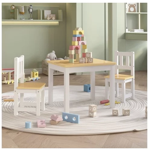  3-delni komplet otroške mize in stolov bel in bež MDF